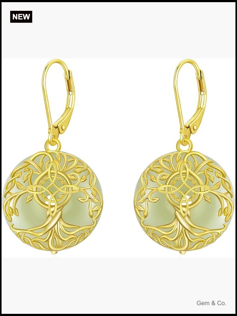 Natural Jade Leverback Earrings 14k Gold Plated Sterling Silver Good Fortune